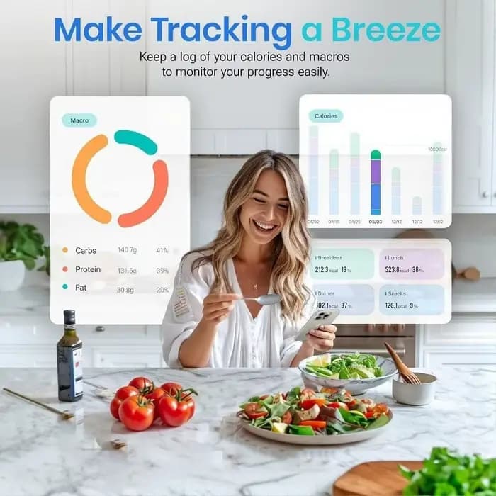 Balance alimentaire intelligente en acier inoxydable avec application gratuite et suivi de 19 nutriments