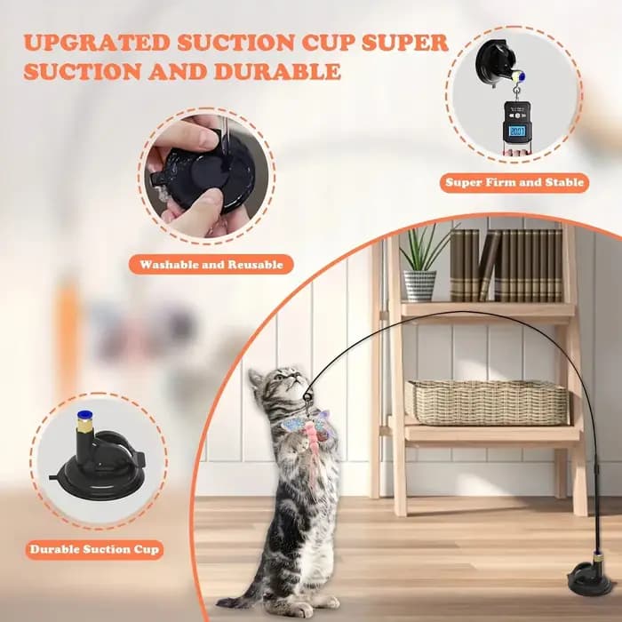 Jouet pour chat - Baguette interactive avec clochette et plumes - Longue tige à ventouse pour des aventures ludiques excitantes - Le jouet ultime pour chat