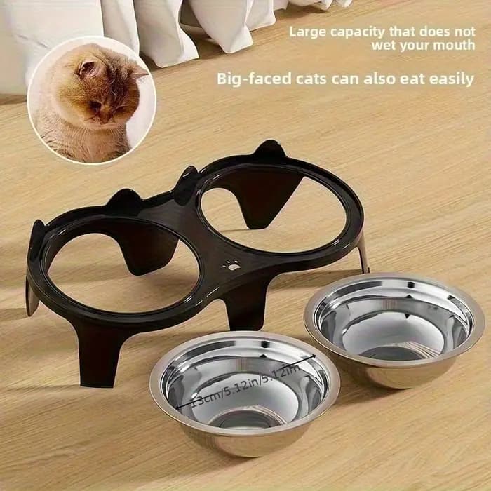 Bol pour nourriture et eau pour chat en acier inoxydable, avec conception anti-inclinaison, grande capacité, conception pour une alimentation facile, adapté aux bols pour chat/chien, 1 pièce