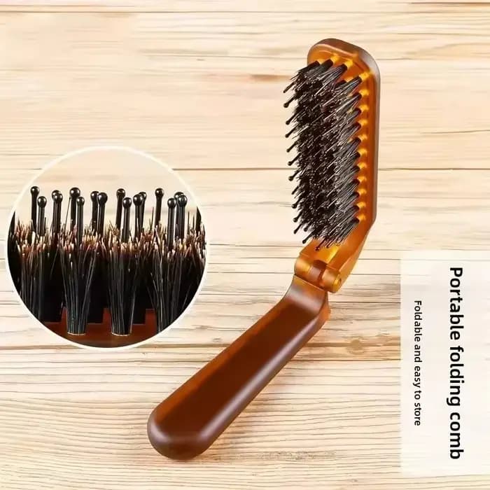 Brosse à cheveux pliable portable en poils de sanglier, peigne de voyage, accessoire de coiffure avec fonction de massage du cuir chevelu