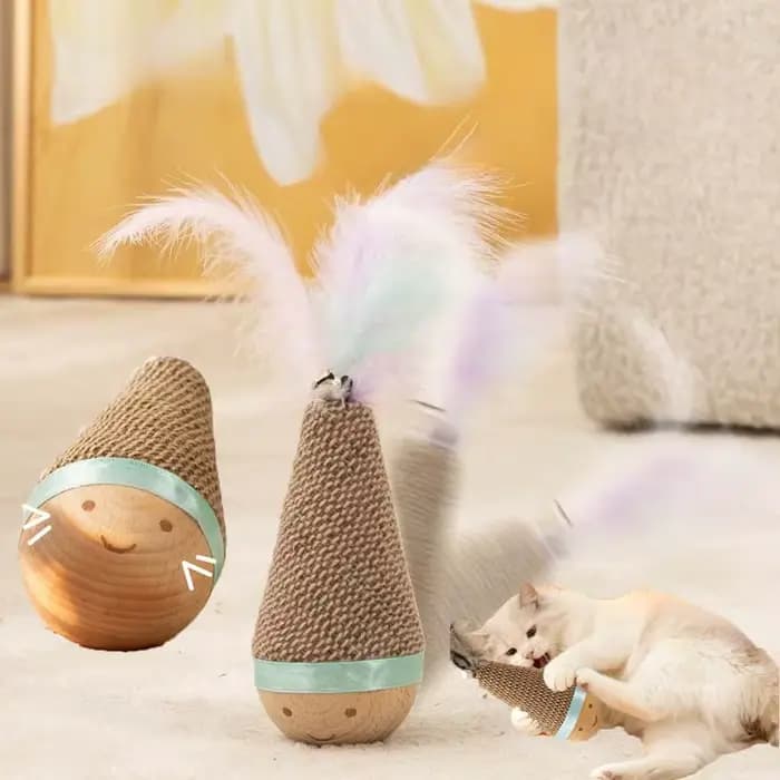 Gobelet Wobbler jouets pour chat résistant aux morsures jouet à mâcher plume Agave nettoyage des dents interactif