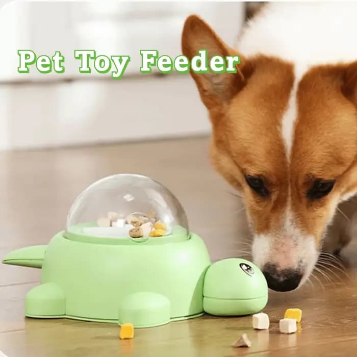 Distributeur de friandises pour chat en forme de tortue verte avec fenêtre transparente et 3 couvercles