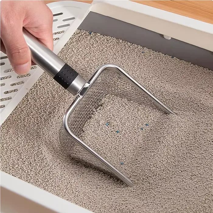Pelle à litière pour chat en acier inoxydable, poignée durable, facile à nettoyer, conception anti-odeur, pelle à excréments pour animaux de compagnie