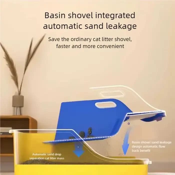 Nouvelle bac à litière surdimensionné semi-fermé pour chat avec fuite automatique du sable et fond antiadhésif