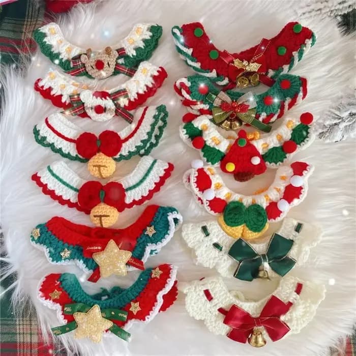 Colliers de noël pour animaux de compagnie, décorations de noël pour chat et chien, colliers tricotés en dentelle pour animaux de compagnie, écharpe en laine, cadeau du nouvel an, accessoires pour chi