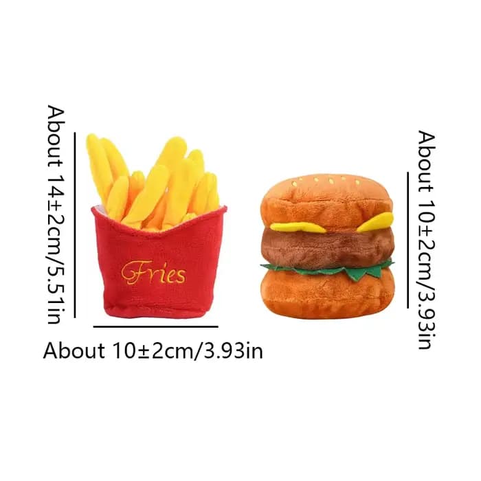 Jouet en peluche pour animaux de compagnie combo frites + hamburger