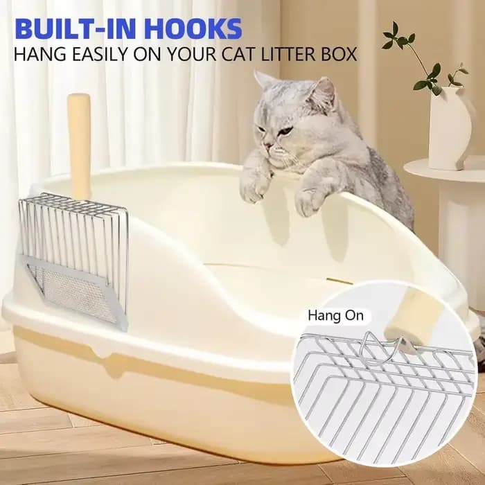 Pelle à litière pour chat avec manche en bois
