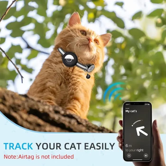 Collier de chat de suivi GPS avec étiquette d'identification QR et étui AirTag
