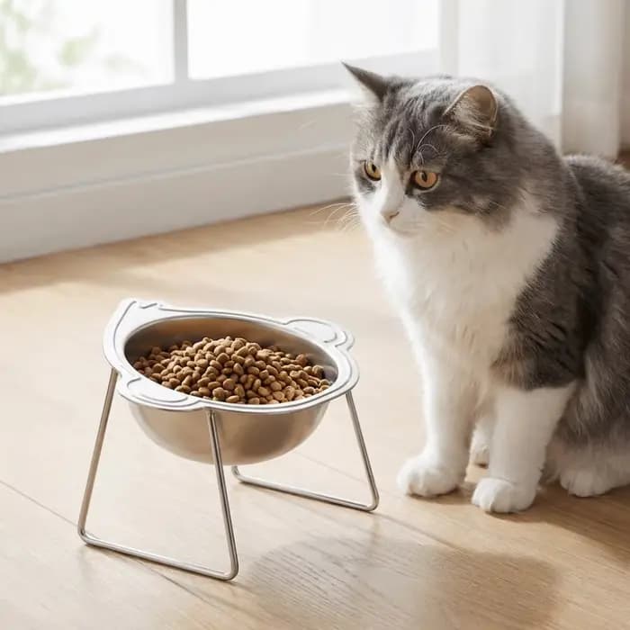 Bols surélevés pour chat en acier inoxydable en forme de singe