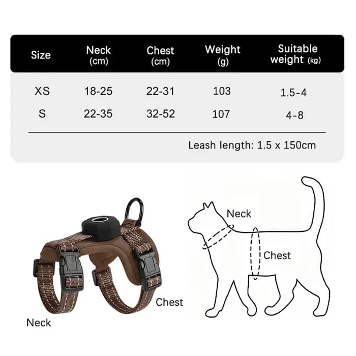 Harnais anti-évasion pour chat avec support AirTag