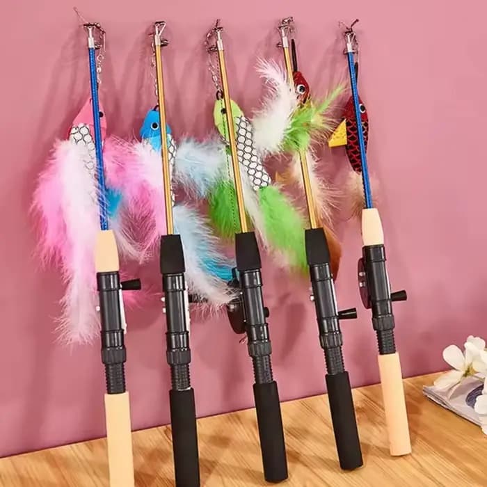 BOOTEELY rétractable chat jouet poisson Type télescopique plumes drôle