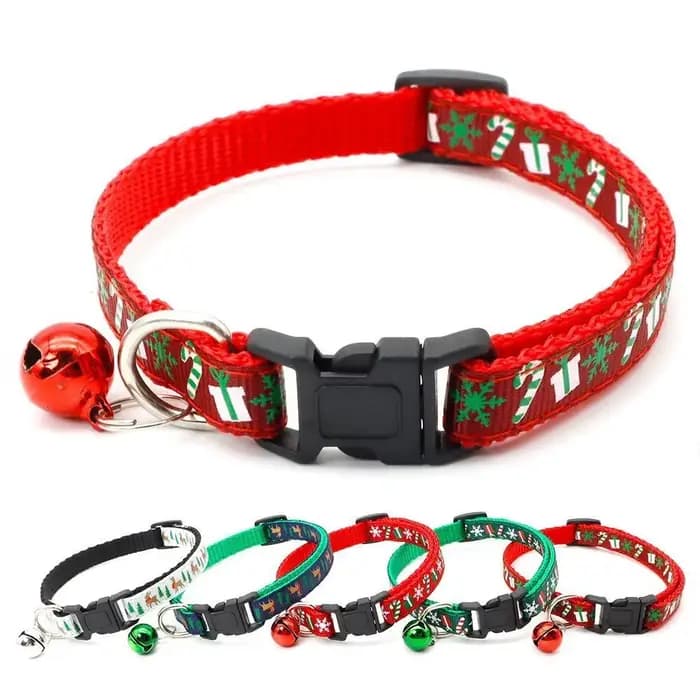 Avec cloche collier de chat de noël polypropylène blanc/vert/rouge collier de noël pour animaux de compagnie motif flocon de neige/élan cerf réglable