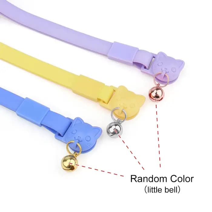 Collier de collier de chat de compagnie avec petite cloche PVC imperméable réglable collier de chaton couleur bonbon