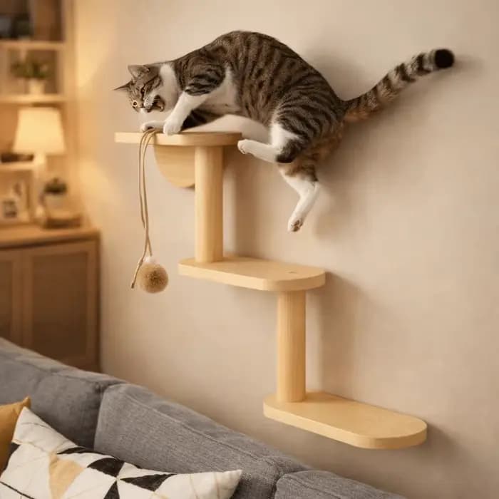 Étagères murales pour chat en bois massif