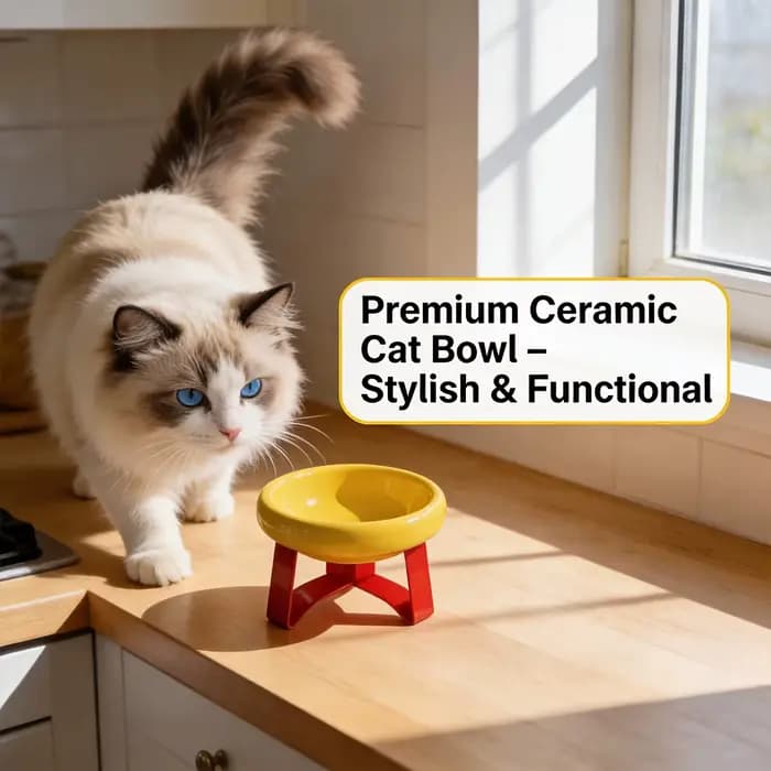 Bol en céramique surélevé pour chat avec support rouge en forme de T