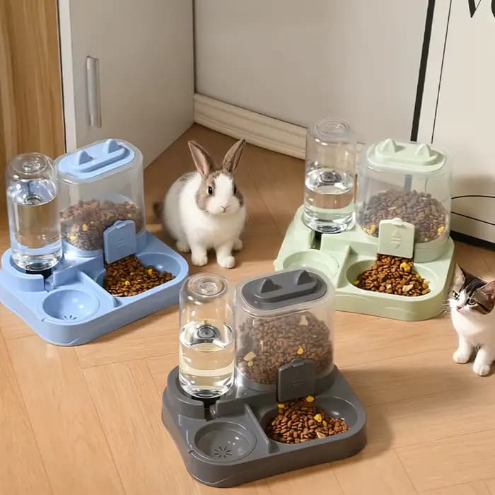 Mangeoire automatique 2 en 1 avec quantité de nourriture contrôlable pour petits animaux