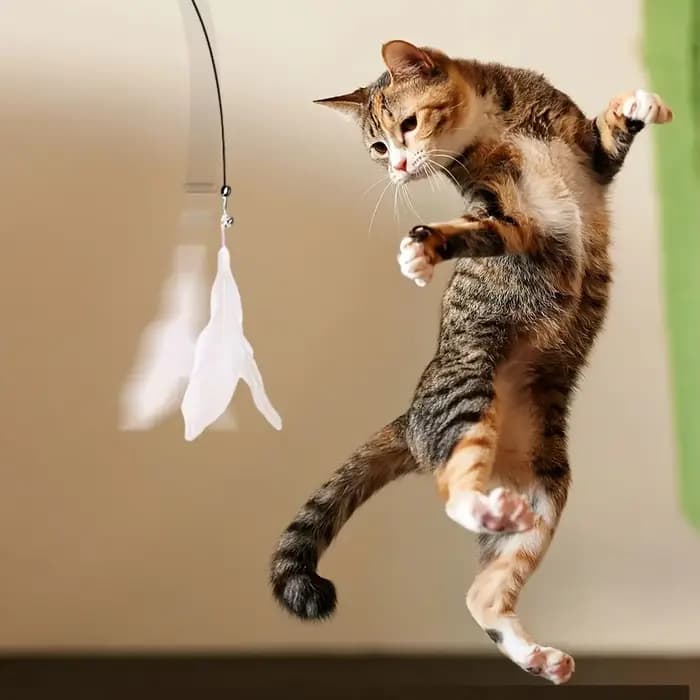 Jouet pour chat - Baguette interactive avec clochette et plumes - Longue tige à ventouse pour des aventures ludiques excitantes - Le jouet ultime pour chat