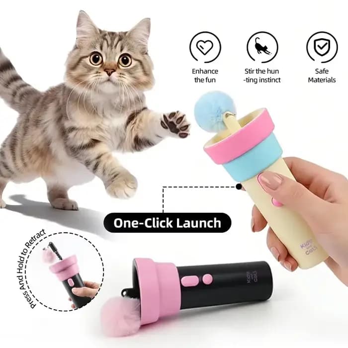 Jouet lanceur électrique pour chat rechargeable par USB, avec corde rétractable, pour soulager l'ennui, baguette interactive pour chat, jouets intelligents pour chat
