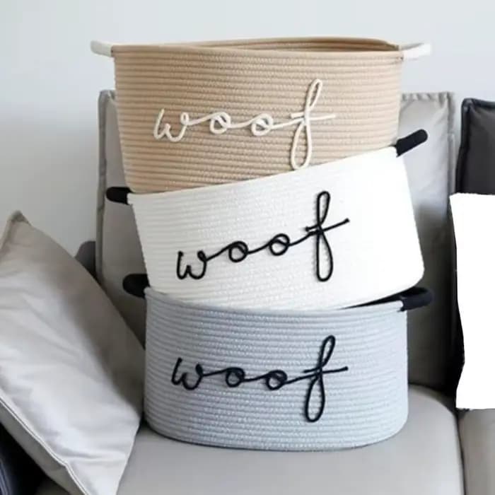 Panier rangement en corde coton fabriqué à main pour jouets chien