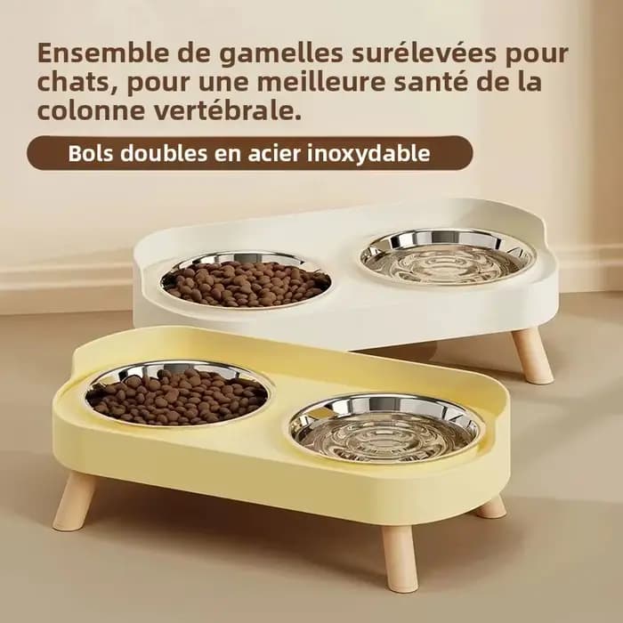 Distributeur surélevé pour animaux de compagnie Dopamine Colorful : Double gamelle en acier inoxydable avec support