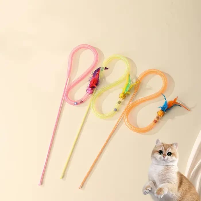 Baguette Teaser serpent pour chat avec boules d'herbe à chat