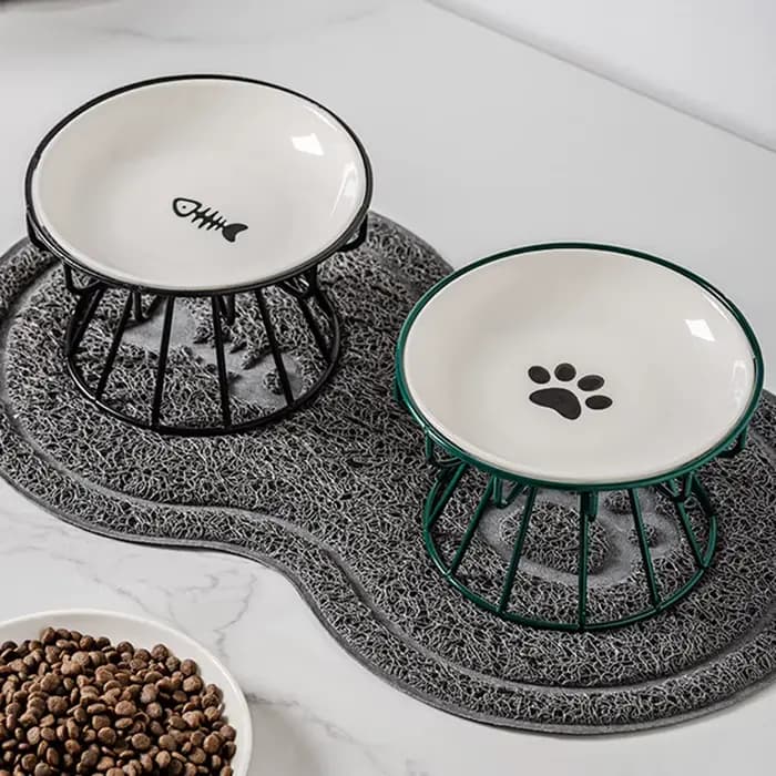 Bol de nourriture pour chat en céramique surélevé de qualité supérieure avec support en métal Stable détachable facile à nettoyer pour chats chiens décor à la maison