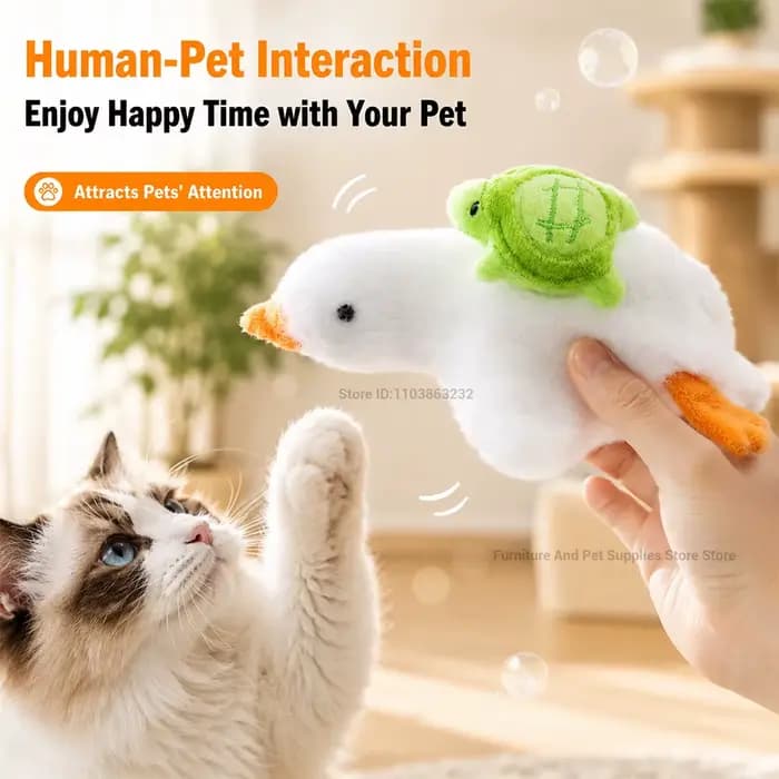Jouet interactif pour chat : canard réaliste motorisé avec des sons de couinement et des ailes qui battent