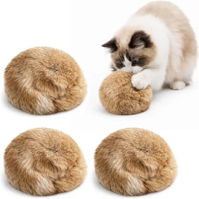 Nouveau jouet pour chat en fourrure de lapin, boule résistante aux griffes, durable, jouet pour chat moelleux, baguette de chat douce pour chats d'intérieur, jeux de poursuite et de stimulation