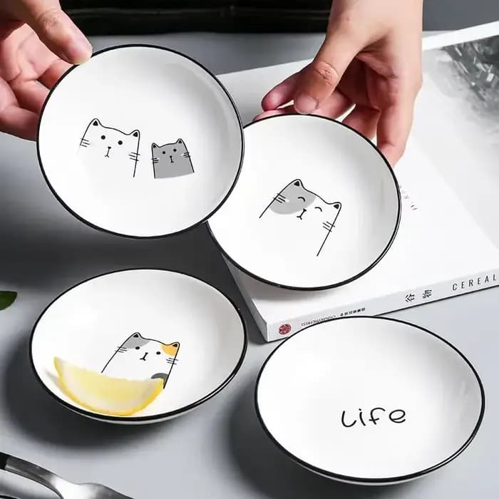 Plat d'assaisonnement en céramique chat mignon, cuisine créative, petit bol à Sauce, assiette à tremper domestique, plats de collation créatifs pour vinaigre soja