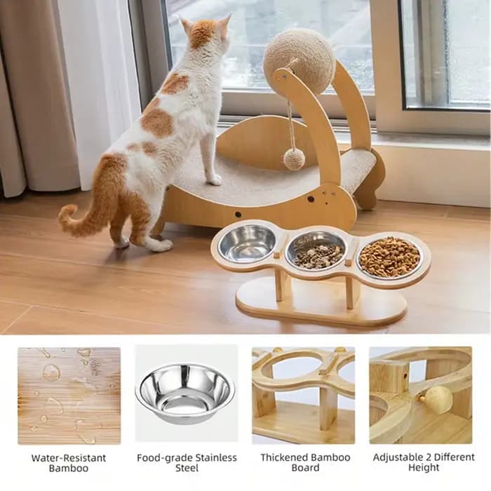 Mangeoire pour chat surélevée 3 bols en 1 fournitures d'alimentation et d'arrosage 15 ° Puppy surélevé 3