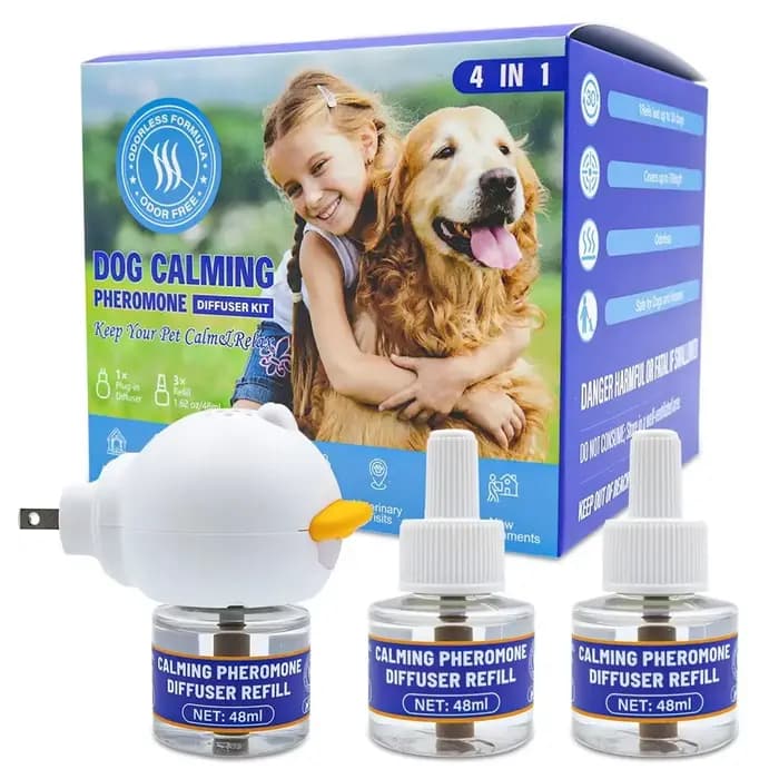 Diffuseur de phéromones pour chats et chiens, ensemble 4-en-1 pour animaux de compagnie, chauffage électrique, phéromones inodores, soulage le stress émotionnel des animaux
