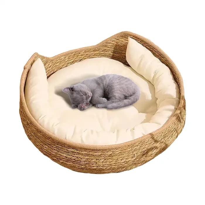 Lit panier rond en corde de coton pour chat