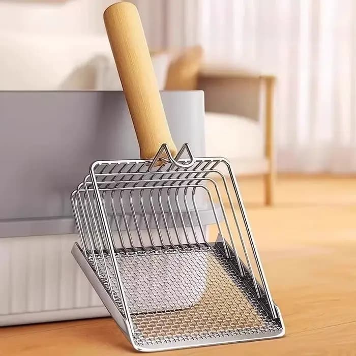 Pelle à litière pour chat avec manche en bois