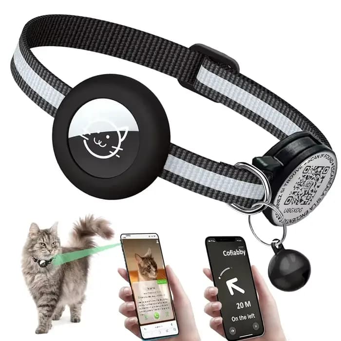 Collier de chat de suivi GPS avec étiquette d'identification QR et étui AirTag