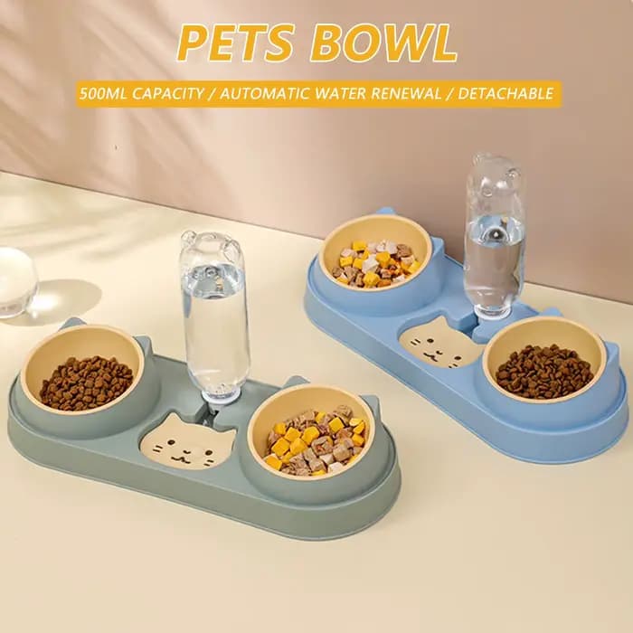 Bol pour chat de compagnie mangeoire automatique bol de nourriture pour chien avec fontaine d'eau Double bol à boire support surélevé bols pour chats