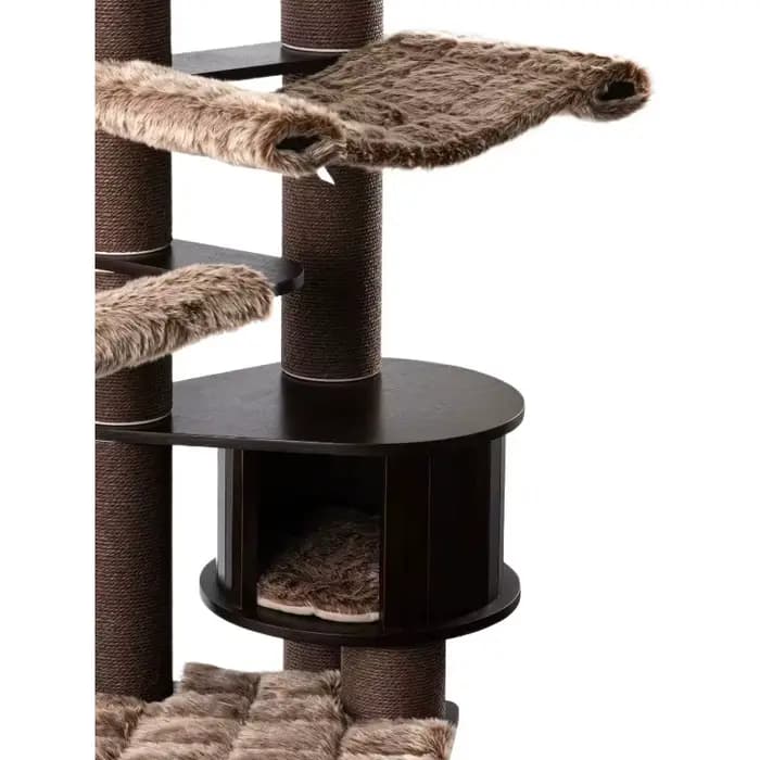 Arbre à chat en bois brun de luxe moderne avec lit en flanelle de luxe