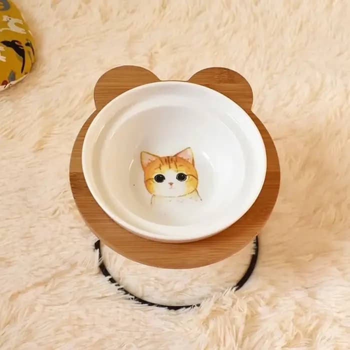 Bol de nourriture surélevé en bambou pour chat