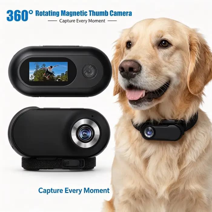 Caméra pour animaux de compagnie à rotation 360°, grand angle 120°, mini caméra portable de poche pour extérieur, pour chiens et chats, enregistrement