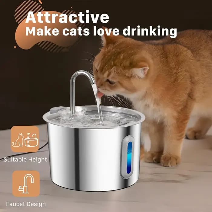 Fontaine à eau pour chat en acier inoxydable avec 4 filtres