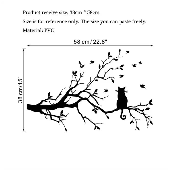 Autocollants muraux chat sur branche d'arbre, décoration de salon, fond de canapé, décoration de la maison, autocollants décoratifs pour chambre à coucher, papier peint auto-adhésif animal