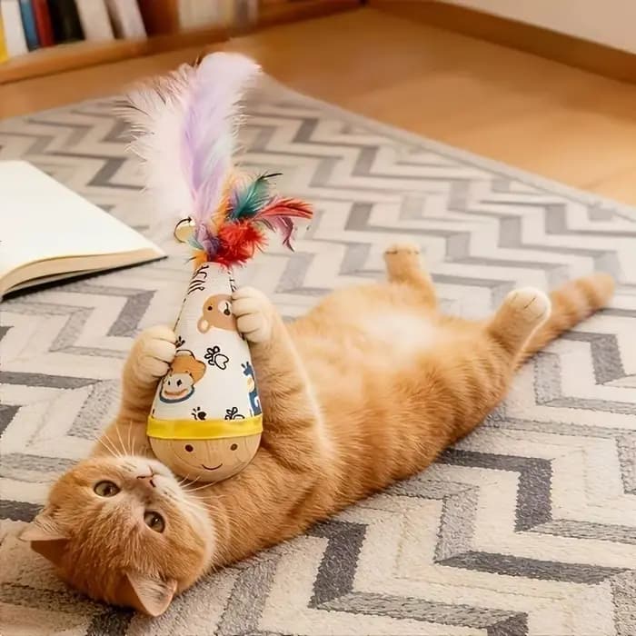 Jouet pour chat Wobble Cat avec plumes artificielles vibrantes - Mouvements et oscillations