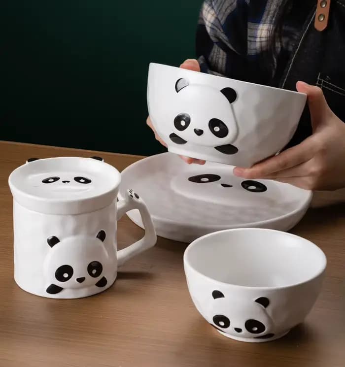 Bols en céramique créatifs assiettes dessin animé panda vaisselle mignon