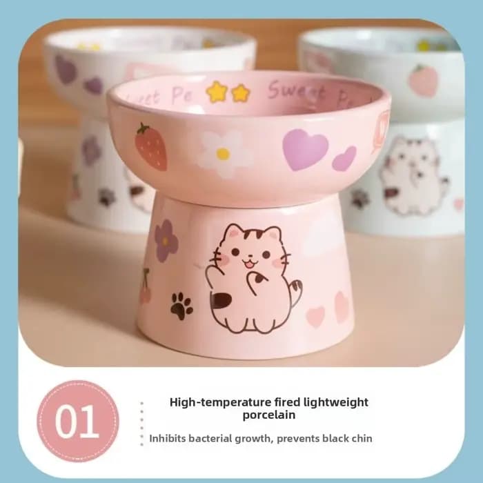 Bol en céramique pour chat anti-renversement, bol à nourriture pour chien mignon, antidérapant, grande capacité, bol surélevé pour animaux de compagnie, chaton, chiot