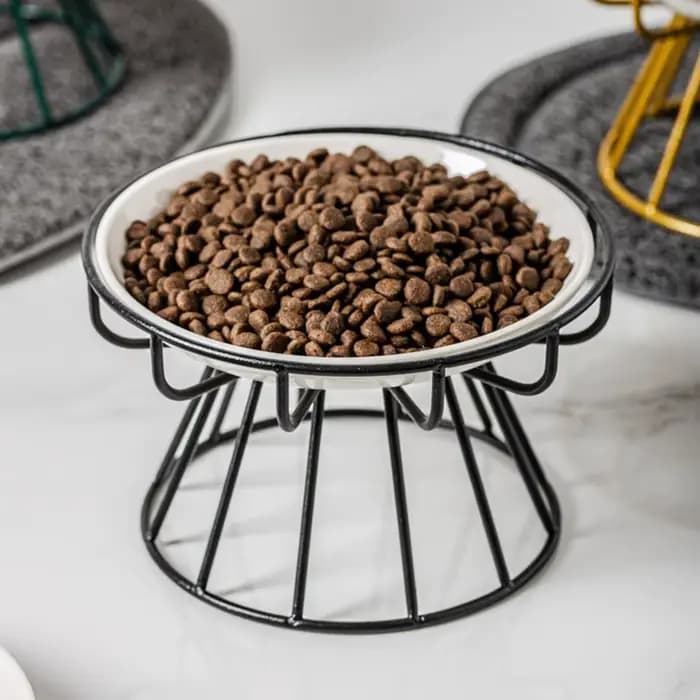 Support surélevé en métal pour gamelles de chat – Gamelle surélevée pour animaux de compagnie – Distributeur de nourriture et de friandises en céramique pour chats et chiens – Accessoires d'alimentati