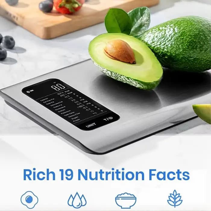 Balance alimentaire intelligente en acier inoxydable avec application gratuite et suivi de 19 nutriments