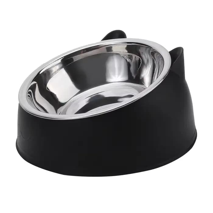 1pc chat bol belle créative incliné chaton chiot nourriture bols d'alimentation en acier inoxydable chats boire