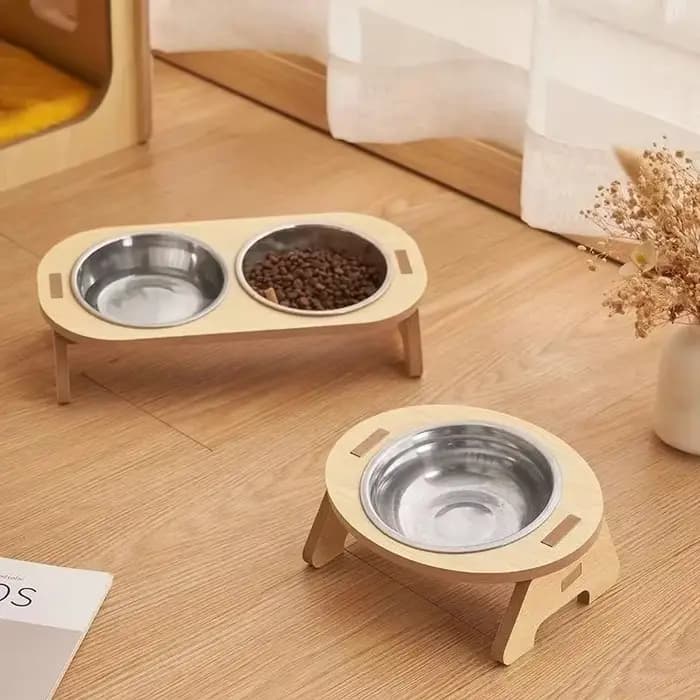 Mangeoire pour animaux de compagnie Double bol de nourriture pour chat avec conception Anti-coups récipient