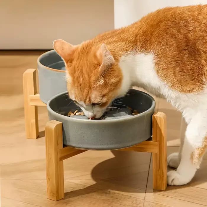 Gamelle surélevée en bois pour animaux de compagnie avec finition émaillée
