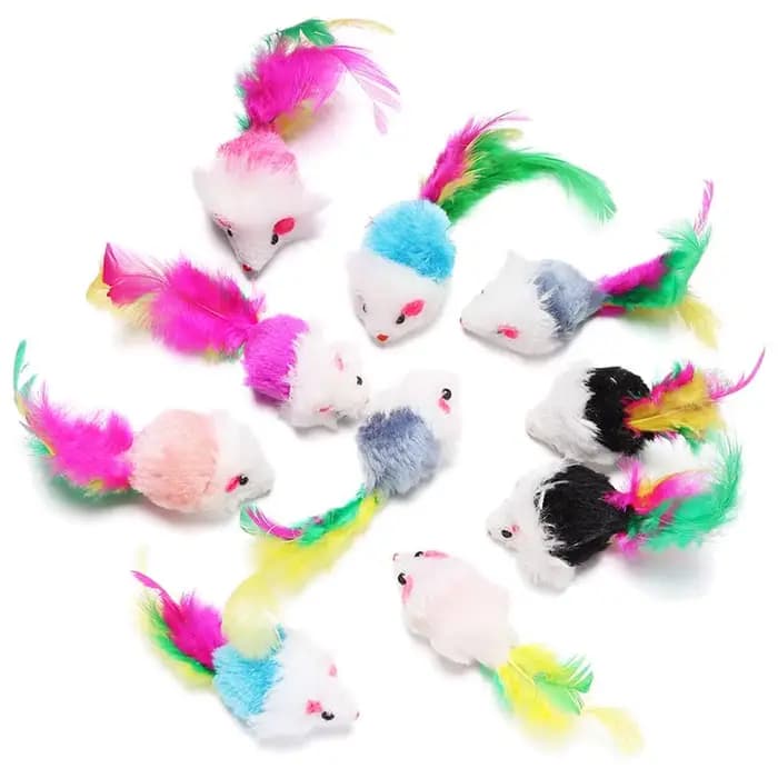 Jouets pour chat mignon en polaire douce, fausse souris, chaton, jouet amusant avec plumes colorées, jouet interactif pour chat, accessoires pour chat