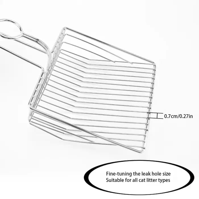 Pelle à litière pour chat en acier inoxydable avec grande surface filtrante